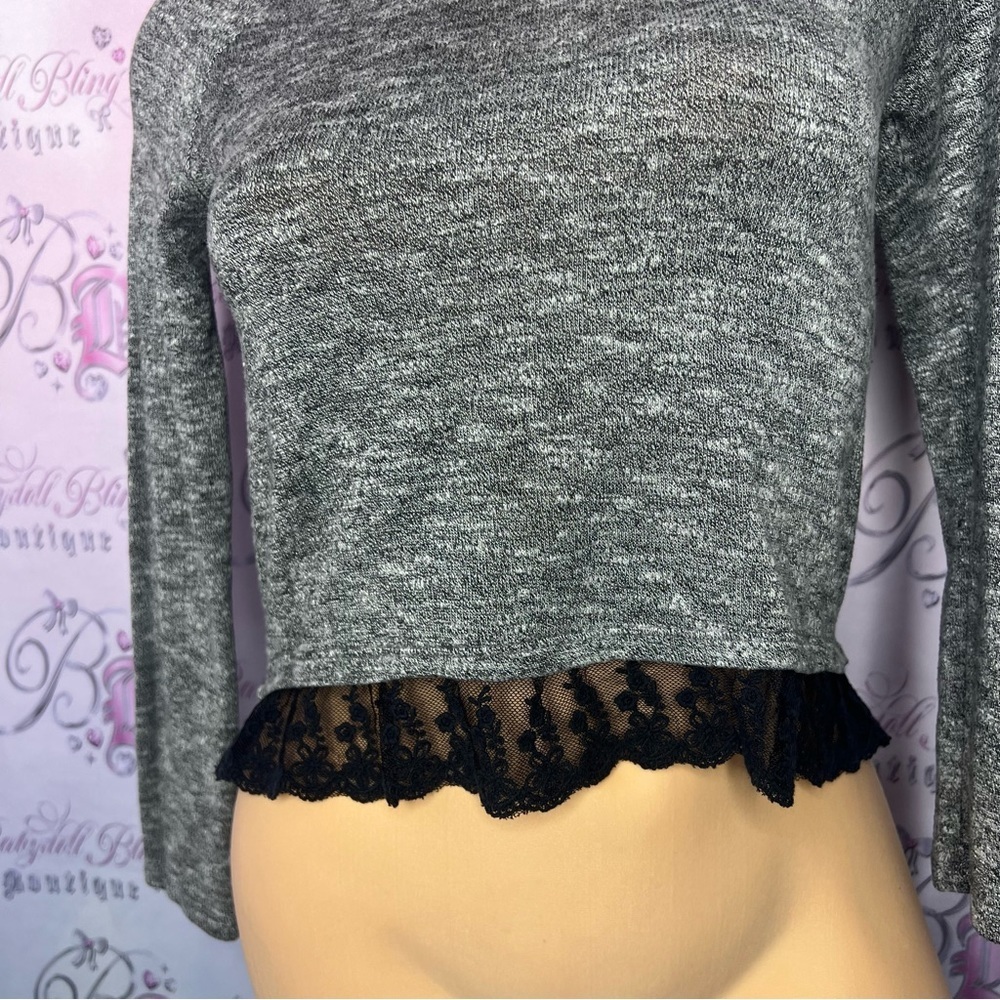 La senza lace ruffle bottom top shirt long sleeve lounge wear floral black lace - Picture 4 of 6